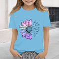 thumbnail image 2 of CPNG Girls Sunflower Shirts Cute Summer Crew Neck T-Shirt Floral Graphic Short Sleeve Tees Tops Casual Loose Tees(Sky Blue,4-5 Years), 2 of 5