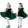 thumbnail image 4 of Santa Claus Toddler Girl Dress Christmas Dresses for Toddler Girls Sleeveless Red Velvet Dress with Green Hooded Cape Toddler Christmas Outfit Girl Party Dress 2-3 Years, 4 of 7