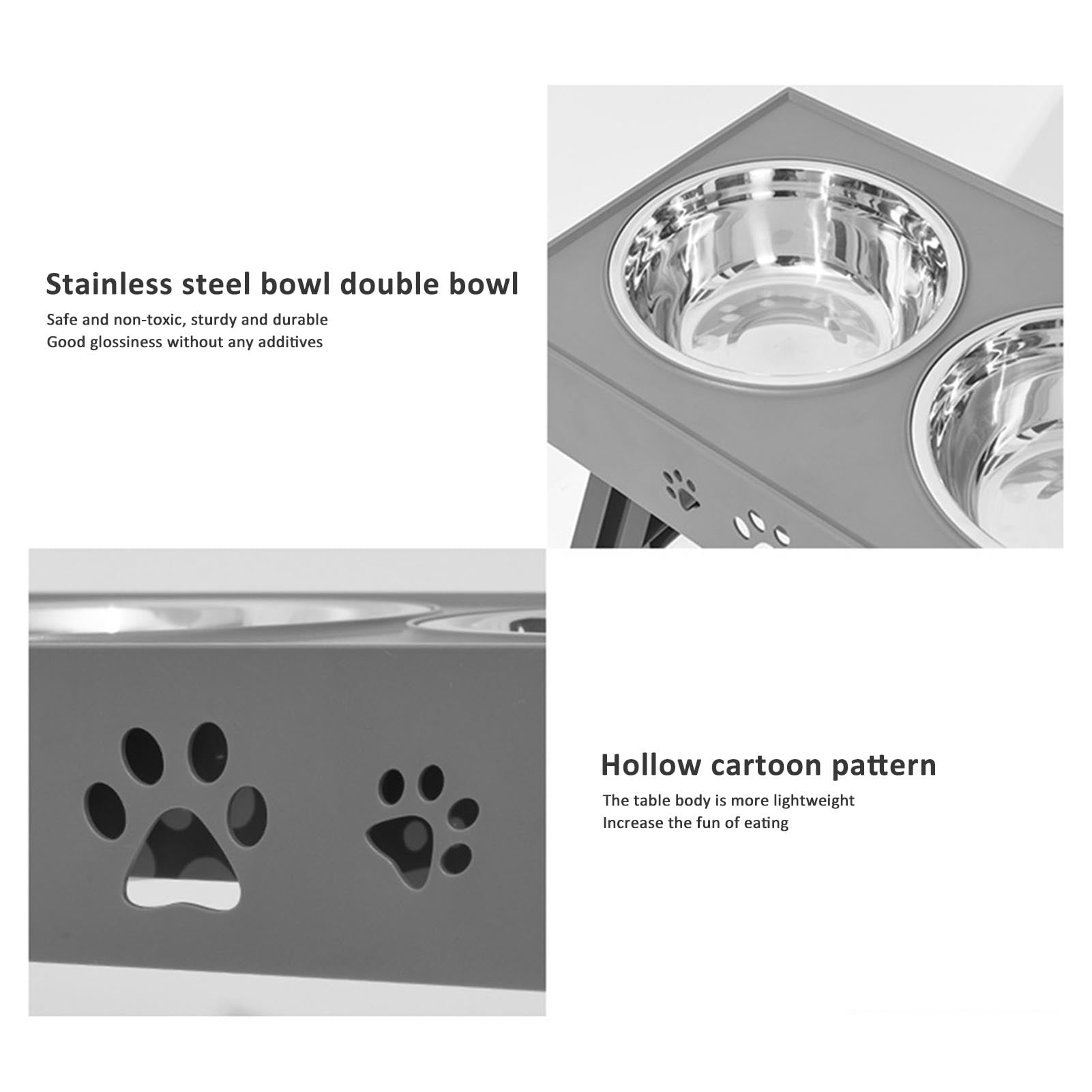 Adjustable Height Elevated Dog Bowl Stand, Stainless Steel Raised Feeder with Non-Slip Base, Food Grade Slow Feed Bowls for Healthy Digestion, Kitchen Pet Station