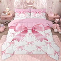 jejeloiu Cute Bow Tie Twin Comforter Sets,Pink Bowknot Pattern Bedding Set For Kids Reversible 2 Pieces