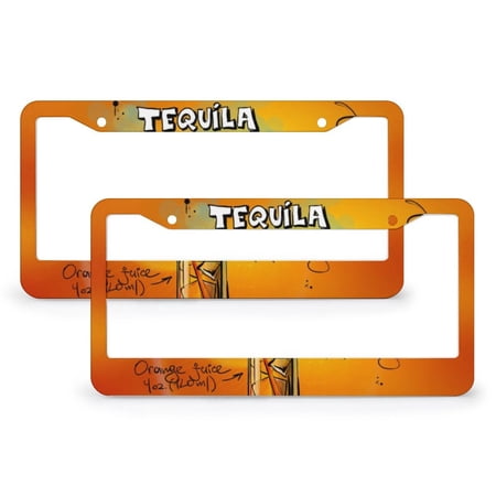 2 PCS Tequila Sunrise License Plate Frames Summer Cocktail Menu Car License Plate Frame Stainless Aluminum 2 Holes for Women Men Auto Decoration Hardware