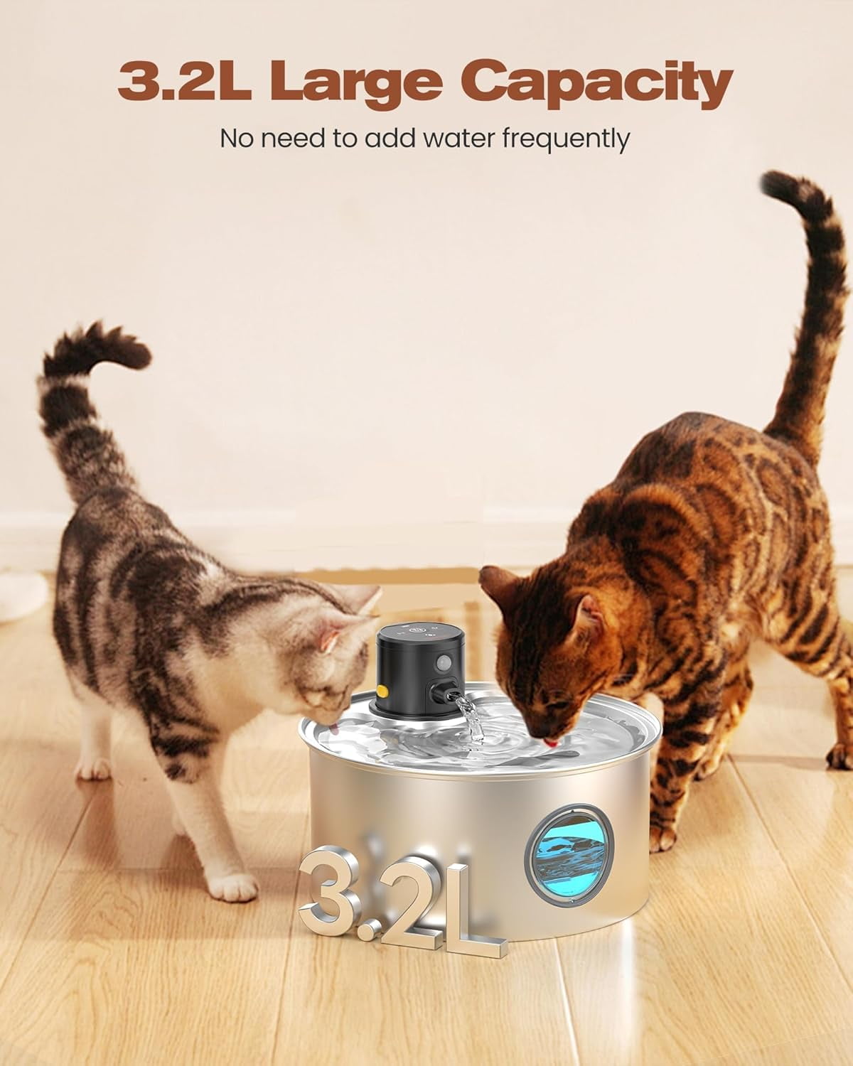 Cat Water Fountain Wireless Cordless: Cat Fountain Battery Operated - Stainless Steel Pet Water Fountain Rechargeable - 108oz/3.2L Automatic Cats Fountains for Drinking with Motion Sensor