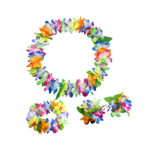 Conjunto de leis hawaianos, guirnalda, collar, diadema, pulseras, flores artificiales portátiles Multi