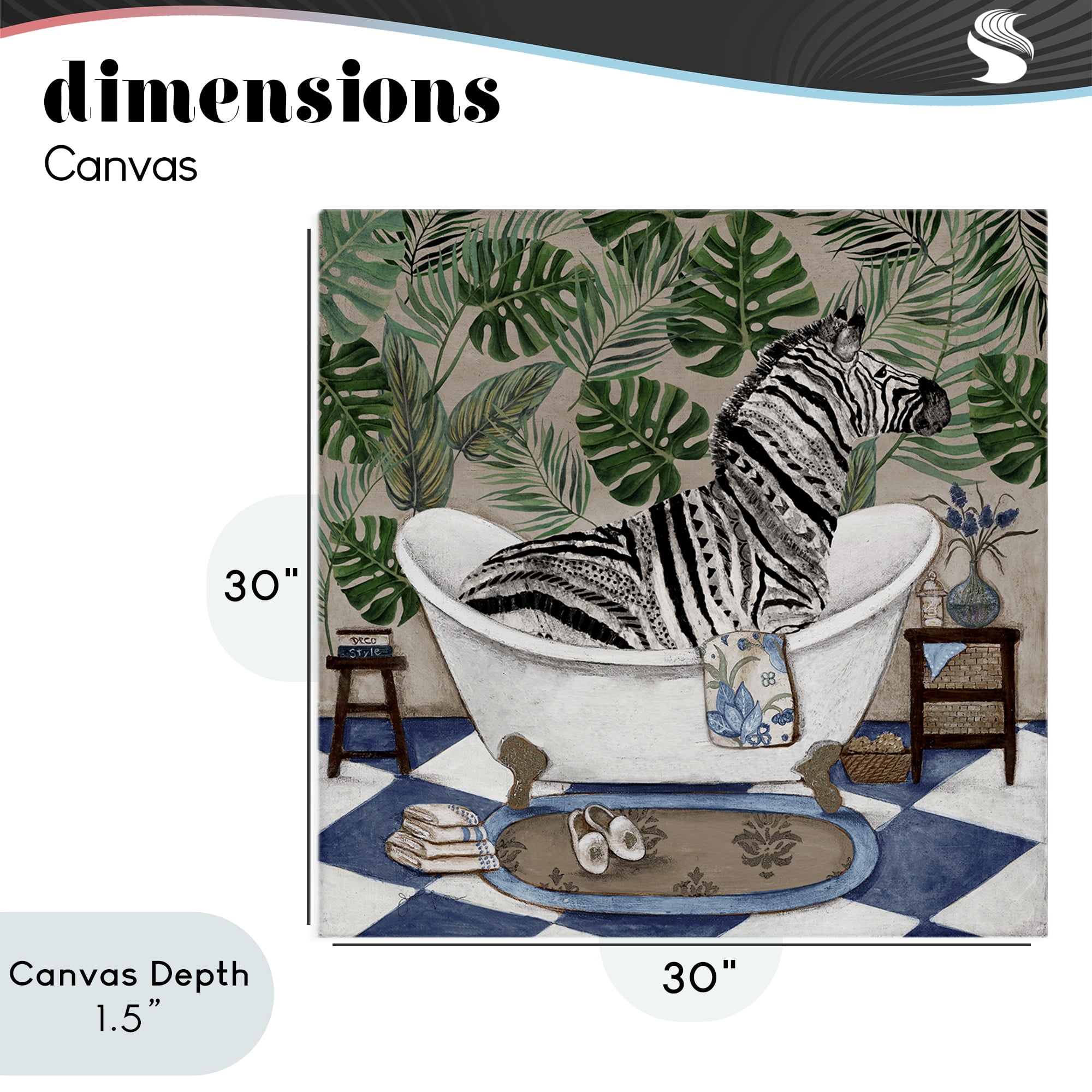 Stupell Industries Zebra in Tropical Bathtub Canvas Wall Art, design by Janet Tava