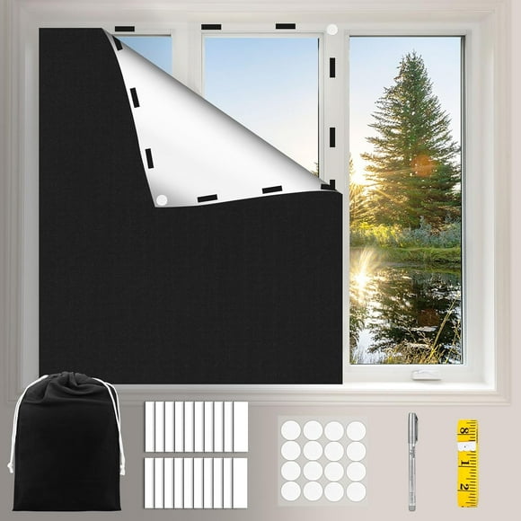 shiyou-Blackout Blind Curtain 350x145 cm 100% Blackout Blinds for Window, Portable Blackout Shades Film with Hook & Loop Tabs Fits Any Window Size for Bedroom Nursery Loft Travel RV Car, No Drill