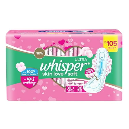 Whisper Ultra Soft Sanitary Pads for Women, XL , Pack of 30 Napkins