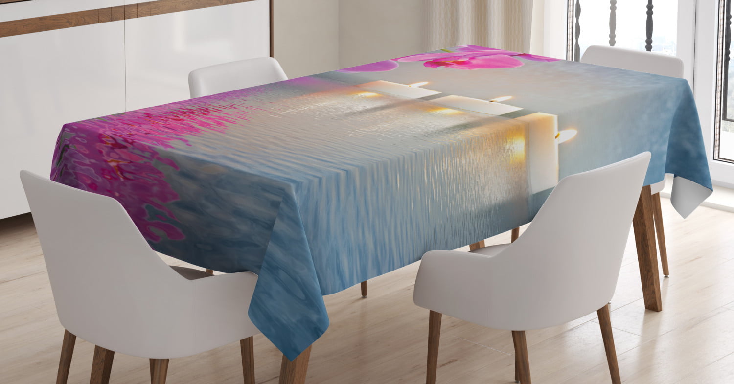 Zen Tablecloth, Japanese Candle Relaxing Environment Cherry Blossoms ...