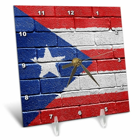 Living Puerto Rico Furniture 3dRose National flag of Puerto Rico painted onto a brick wall Rican, Desk Clock, 6 by 6-inch ()