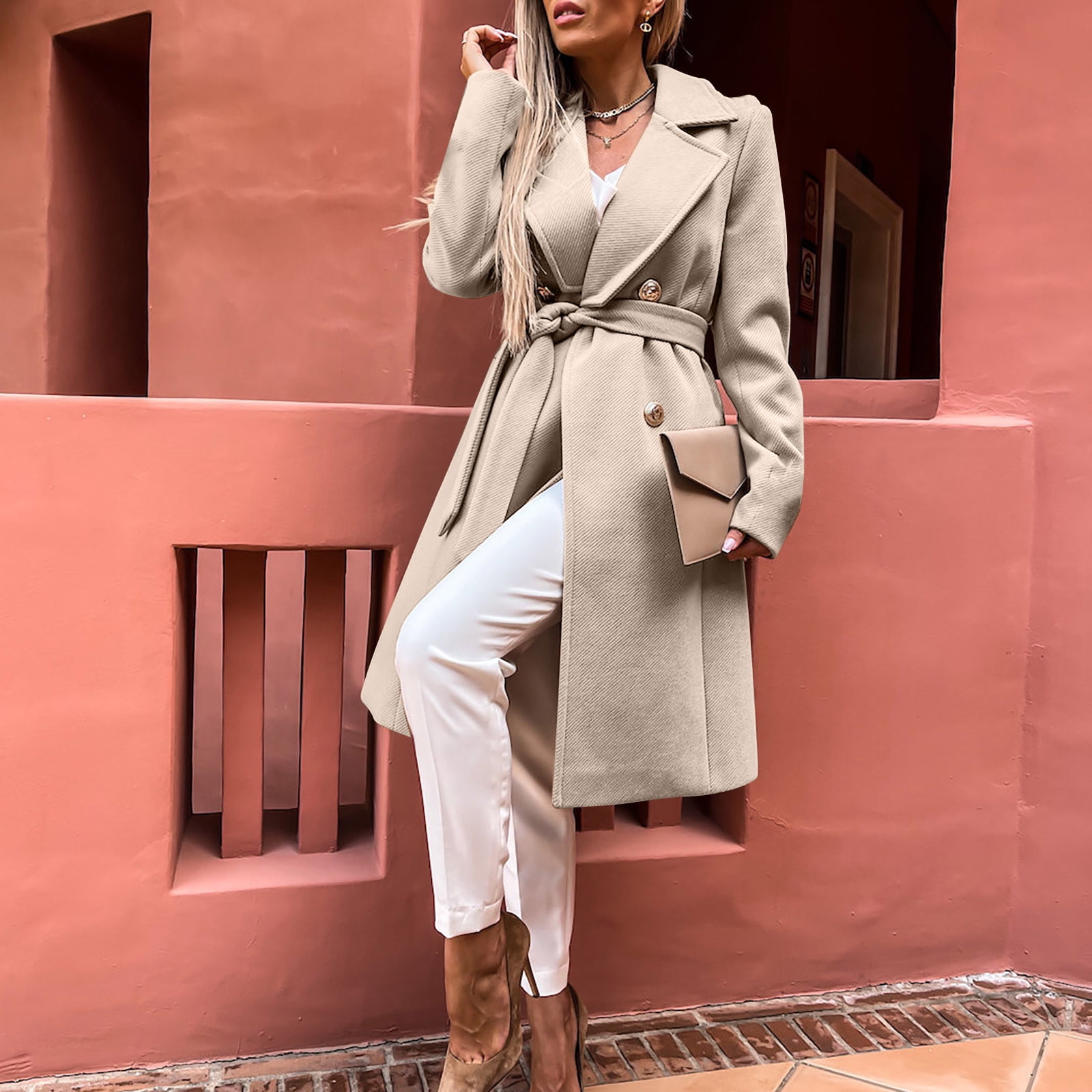 Trench Coats for Women Long Warm Faux Wool Long Jackets