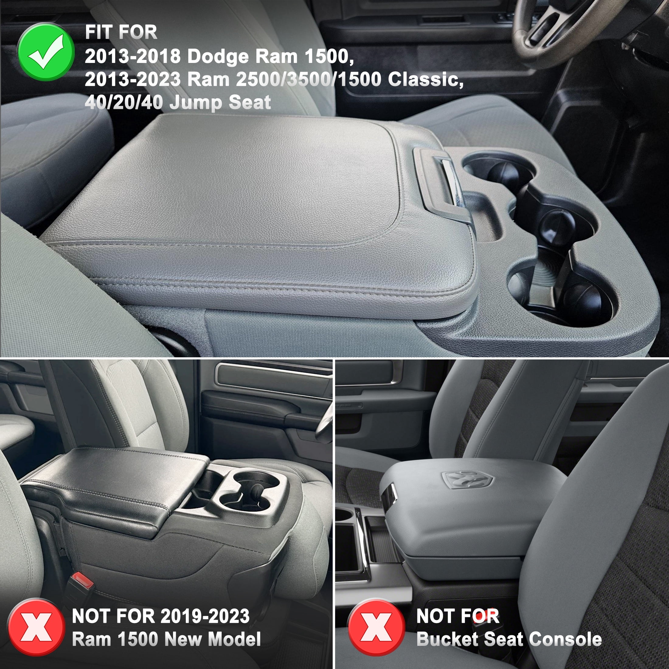 KBH Center Console Cover for Dodge Ram 1500 2013-2018, Ram 2500/3500/1500 Classic Model 2013-2025, Armrest Lid Leather Protective Cover(Black Checkered)