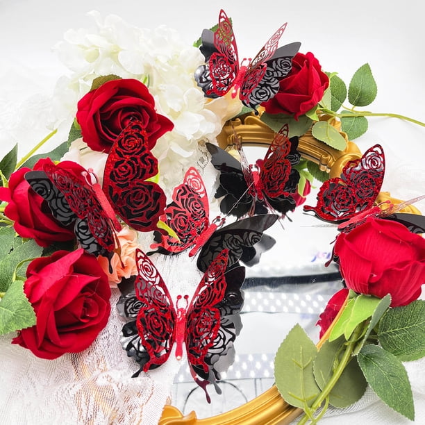 Pegatinas decorativas para San Valentín, pegatinas 3D con purpurina, set de 6 pegatinas decorativas de pared, decoración romántica brillante, decoración para fiestas, decoración para