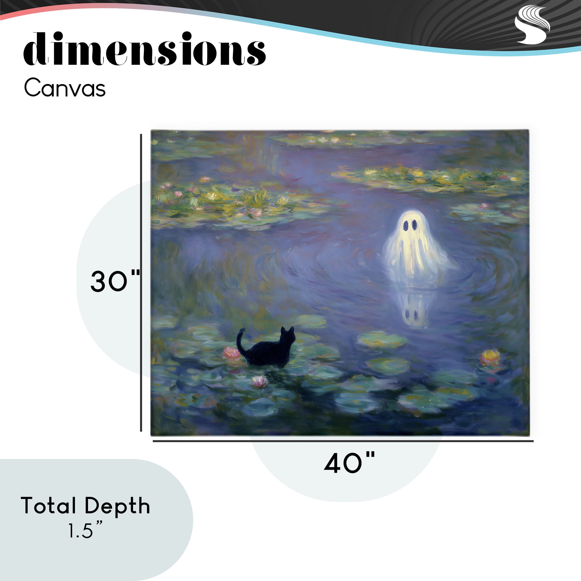 Water Lilies with Ghost & Kitty Canvas Wall Art, design by Arlington Prints