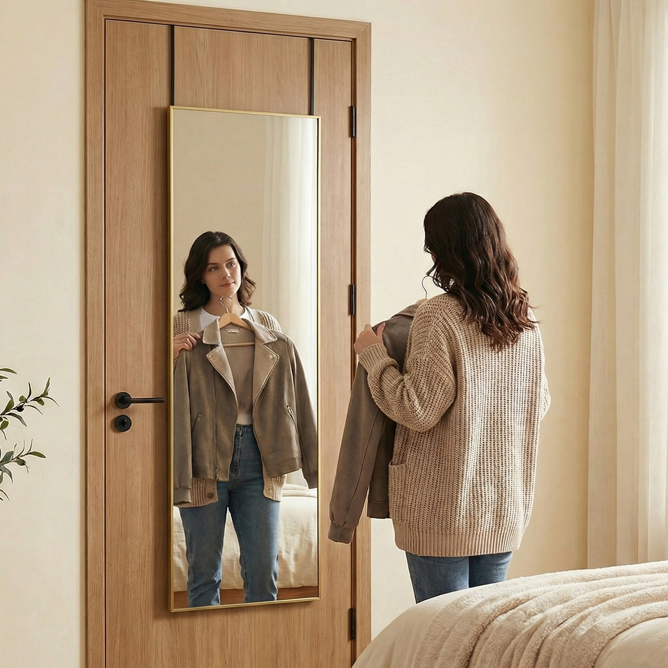 EDX 47''x14'' Door Hanging Mirror Rectangle Full Body Length, Wall Mounted Aluminum Alloy Frame Dressing Make-up Mirror, Space-Saving for Entryway Bedroom Bathroom Living Room Gold