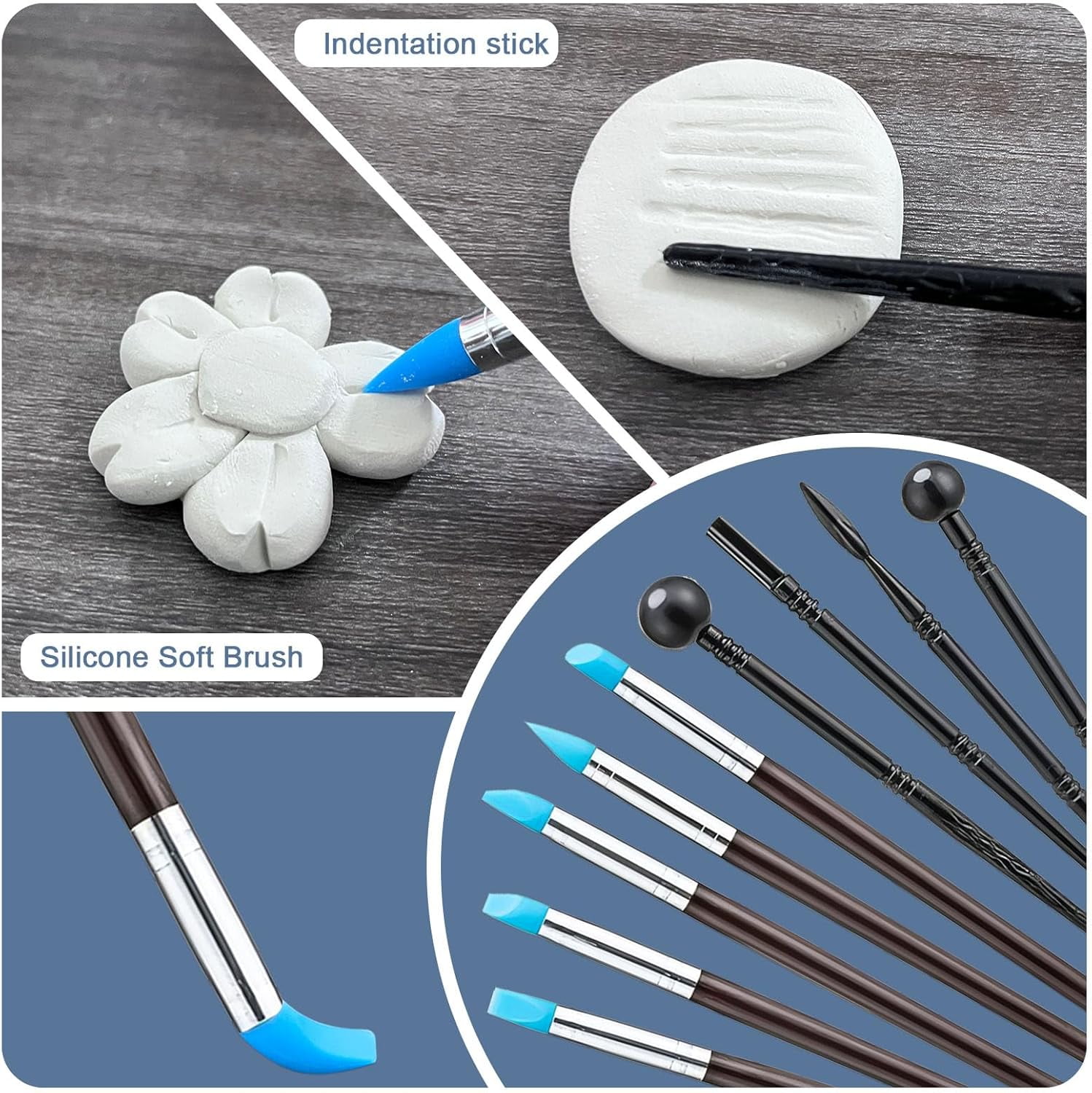 Air Dry Clay Varnish with Clay Tools Kit, 2 x 3.4 fl oz, Gloss & Matte Clay Glaze for High Luster Scratch Resistant, Waterproof, Pottery Polymer Clay Tool kit to Sculpting, Modeling, Shaping