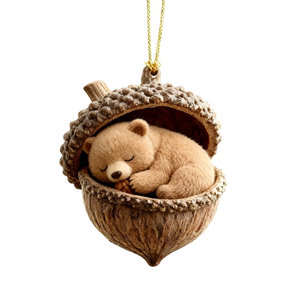 ToyKingdee Pine Cone Animal Ornament, Woodland Acorn Forest Creature Figurine for Christmas Tree Decoration, Acrylic Miniature Sleeping Animal Decor for Holiday Home