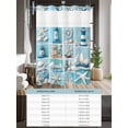 thumbnail image 6 of No Hook Cloth Fabric Shower Curtain with Snap in Liner, Coastal Summer Beach Waterproof Shower Curtains Set with See Through Top Window, Lighthouse Starfish Blue Wooden Bath Curtains Shower 72"x78", 6 of 6