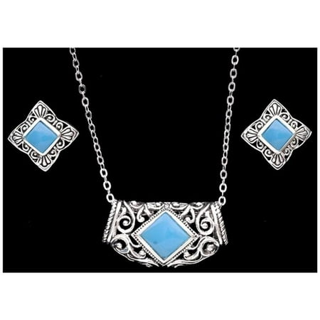 - 3D Belt DEN1000 Silver with Turquoise Stones Filigree Scroll Necklace