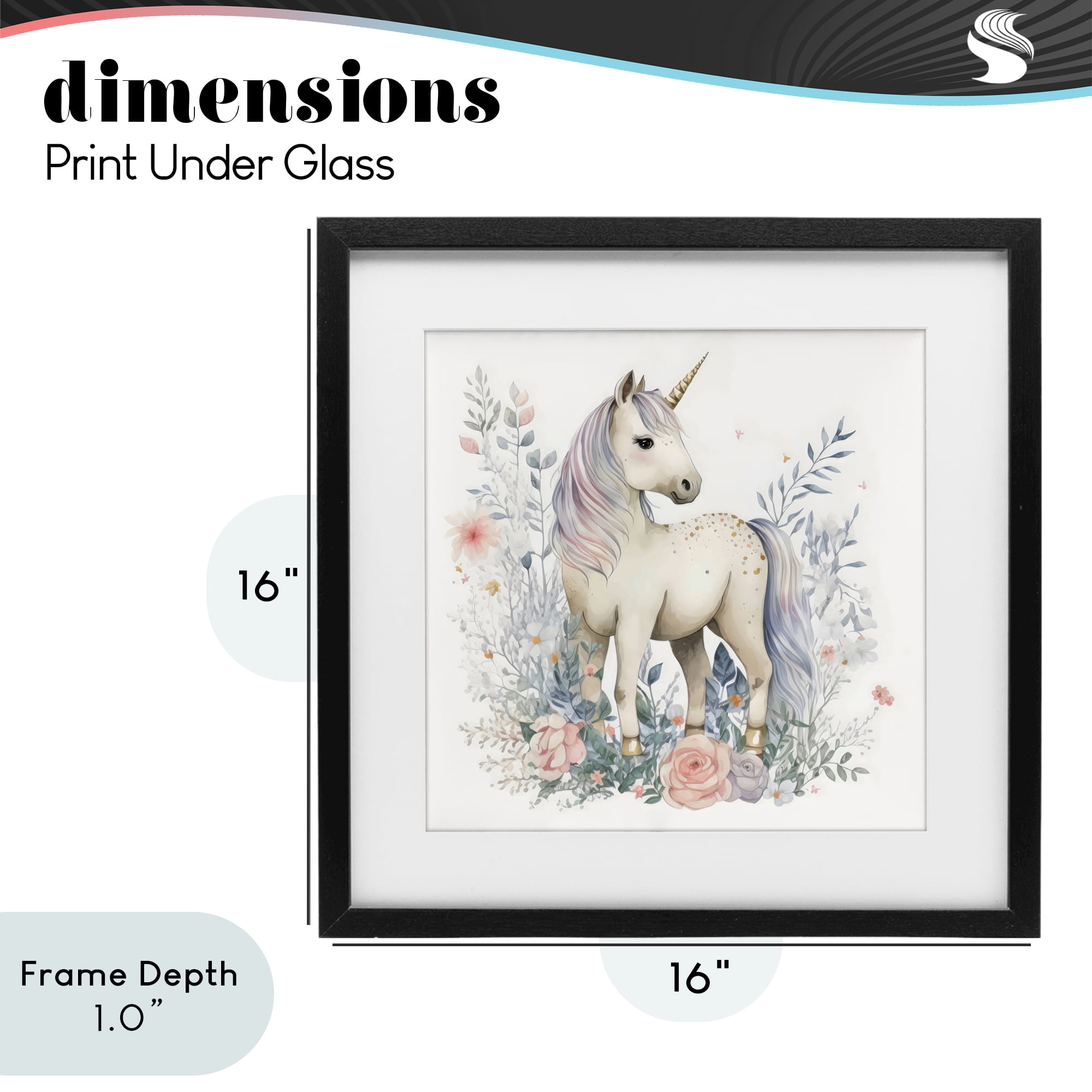 Stupell Industries Unicorn in Delicate Floral Forest Black Framed Print Under Glass, design by Creative Studio