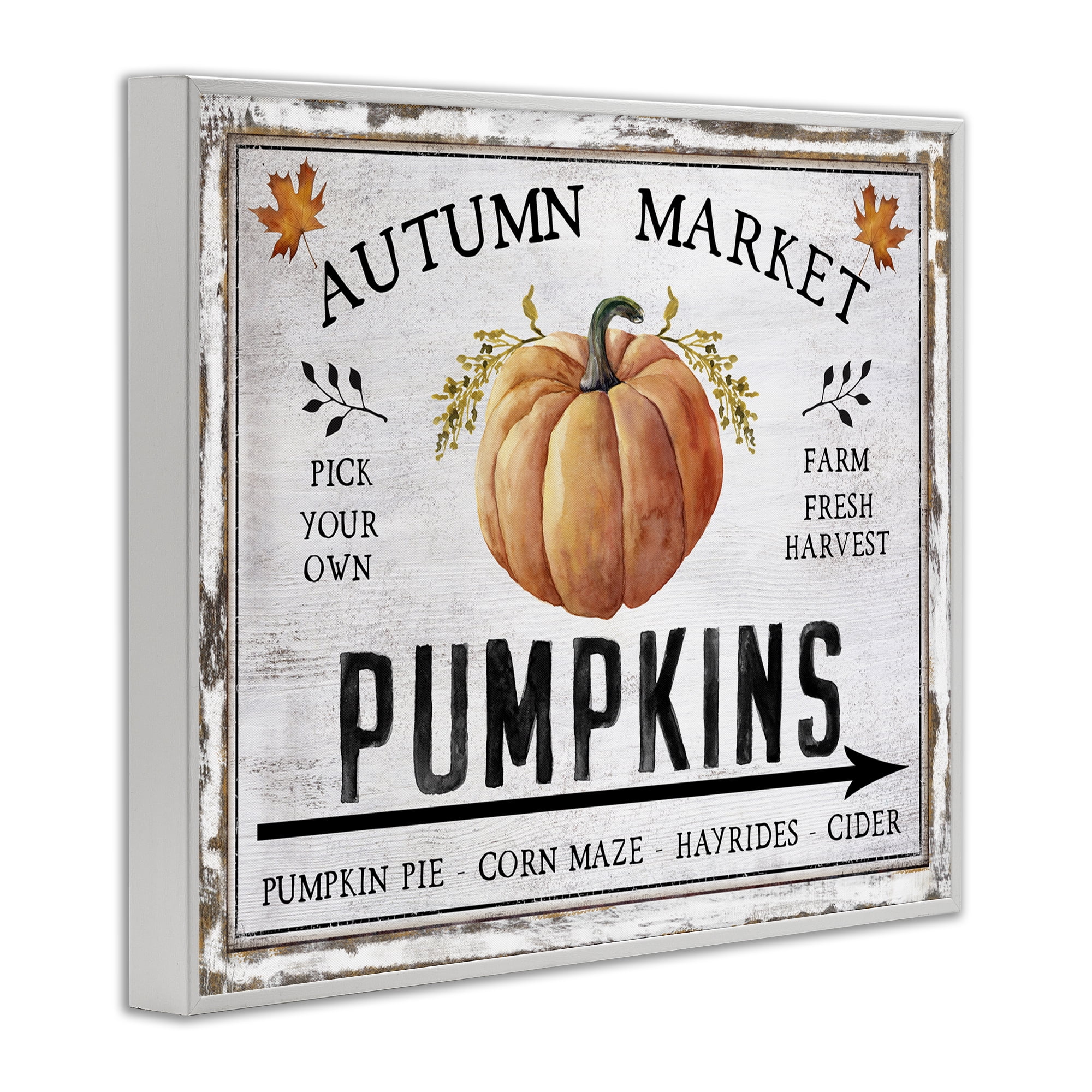 Stupell Industries Autumn Market with Arrow Holiday Painting White Framed Art Prints Wall Art, 14 x 11