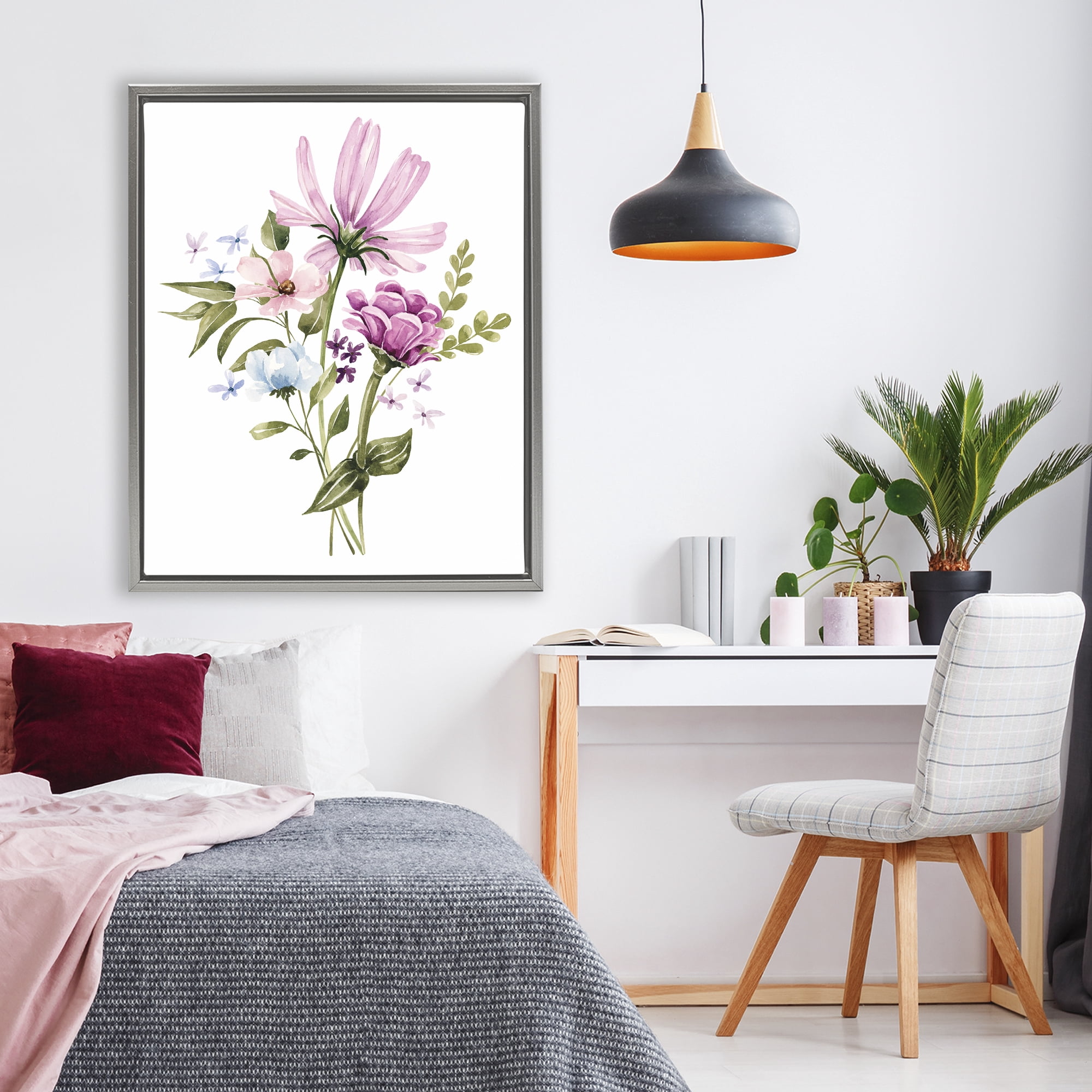 Stupell Industries Wildflower Fields Floral Bundle Gray Framed Floater Canvas Wall Art, design by Bethany Sandoval