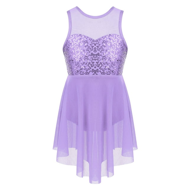 YONGHS Costumes de Danse Lyrique Enfants Filles Paillettes Dos Croisé Justaucorps de Ballet Robe Lavande 16