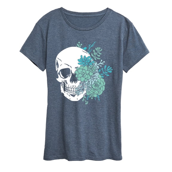 Instant Message - Skull with Succulents Short Sleeve Graphic T-Shirt