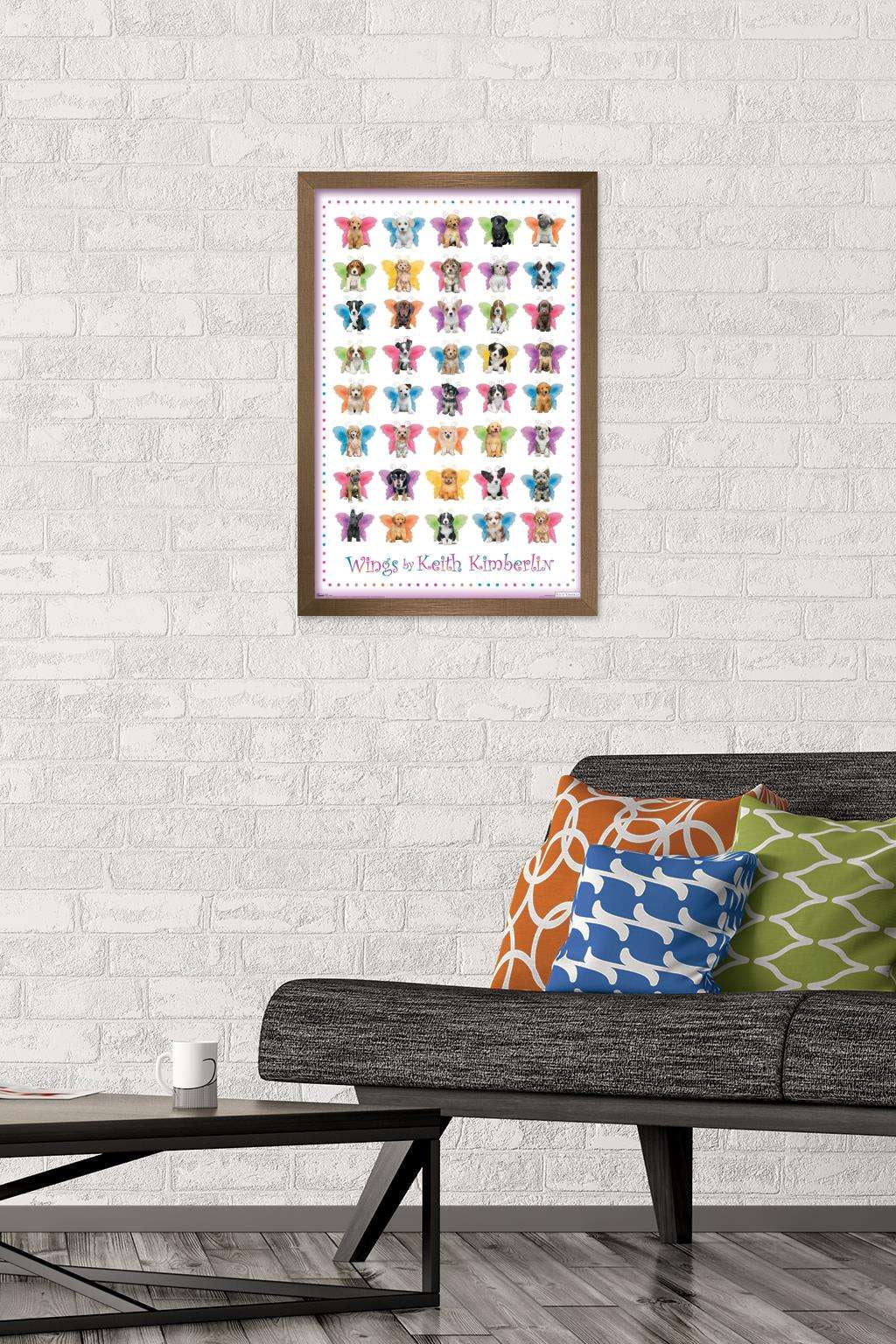 Keith Kimberlin - Puppies with Butterfly Wings Wall Poster, 14.725" x 22.375", Framed