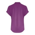 thumbnail image 4 of Sevevn Women's Fashion Solid Button Shirt Female V-Neck Loose T-shirt Blouse Purple XXXL Rollbacks, 4 of 7