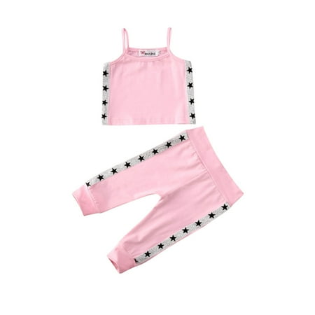 

Kuriozud Toddler Baby Girl Star Printed Slim Fit Camisole Long Pants Set
