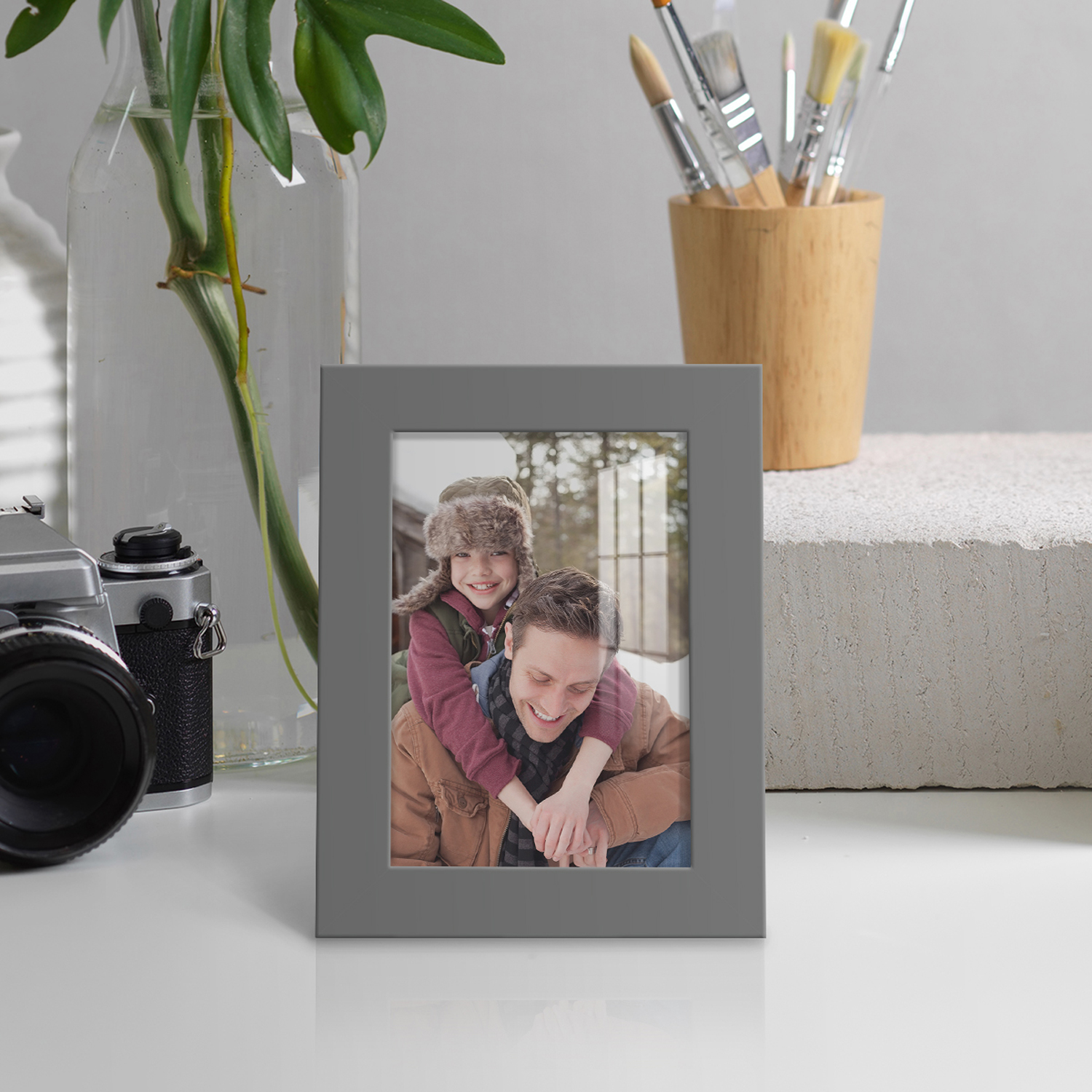 Modern 3.5 in. x 5 in. Grey Picture Frame (Set of 2)