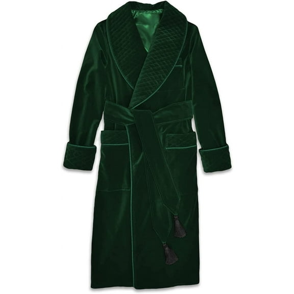 THE FAM STUDIO Men's Green Velvet Long Smoking Jacket Evening Party Wear Gown Smoking Jacket Coat