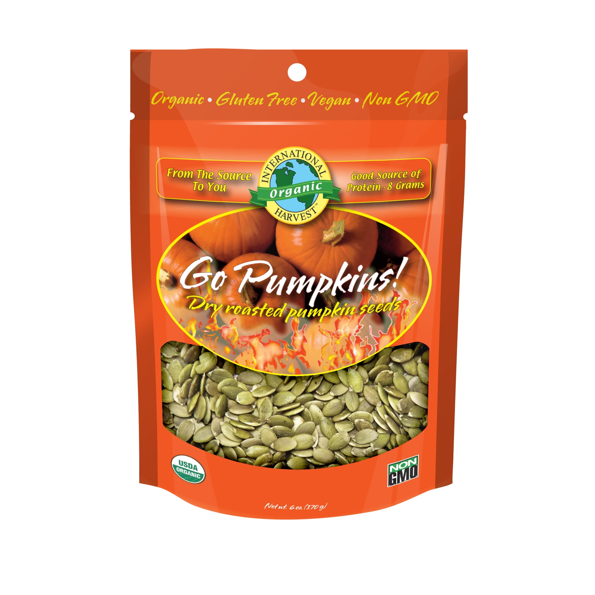 International Harvest Go Pumpkins, Dry Roasted Pumpkin Seeds, 6 Oz
