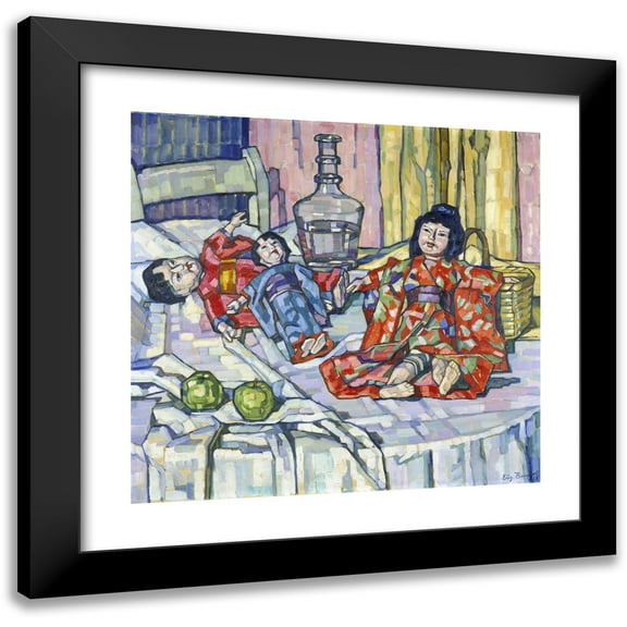 Eugenie Bandell 13x12 Black Modern Framed Museum Art Print Titled - Japanese Dolls with Apples (1915)