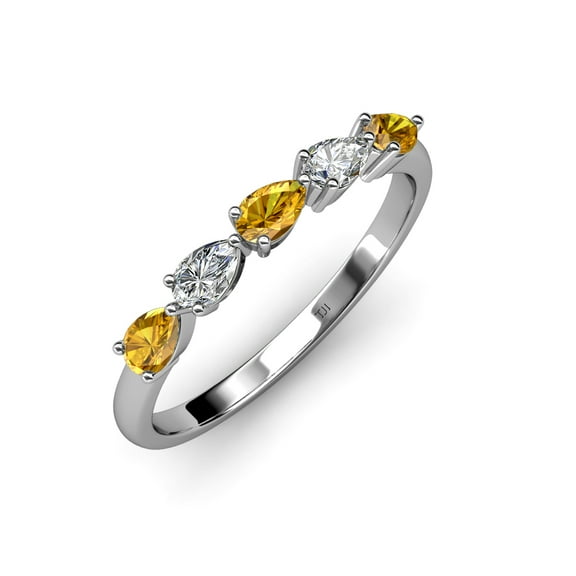 TriJewels 1.18.ctw Pear Cut Citrine and Lab Grown Diamond 5 Stone Wedding Band in 10K Gold