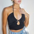 thumbnail image 3 of Mujeres Open Back Crop Tops Cuello halter Ahueca hacia fuera Party Club Sexy Strappy Chaleco Abanopi Negro/Grande, 3 of 7