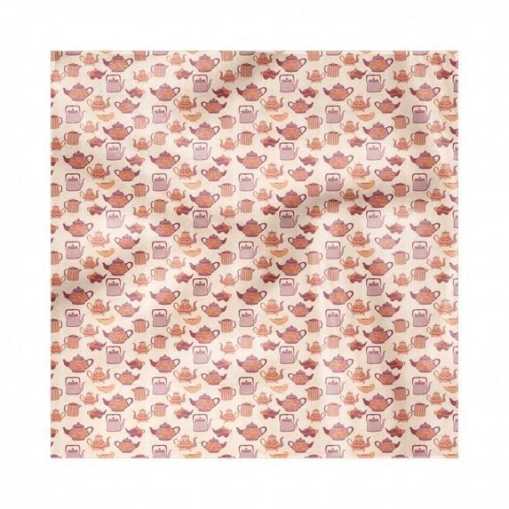 Vintage Decorative Satin Napkins Set of 4, Pastel Pink and Purple Shades Tea Party Theme Print with Antique Tea Cups Tea Pots, Square Fabric Party & Dinner Napkin, 12", Multicolor, by Ambesonne