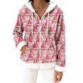 thumbnail image 2 of Women's Casual Fashion Long-Sleeve Zip-Up Fleece Hooded Cardigan with Christmas Print, Cozy and Warm for Winter Season,Pink,S, 2 of 5
