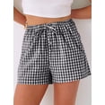 thumbnail image 6 of ANRABESS Boxer Shorts for Women Gingham Plaid Drawstring Lounge Shorts with Pockets, Elastic Waist Summer Pajama Beach Shorts Black White Plaid X-Large, 6 of 8