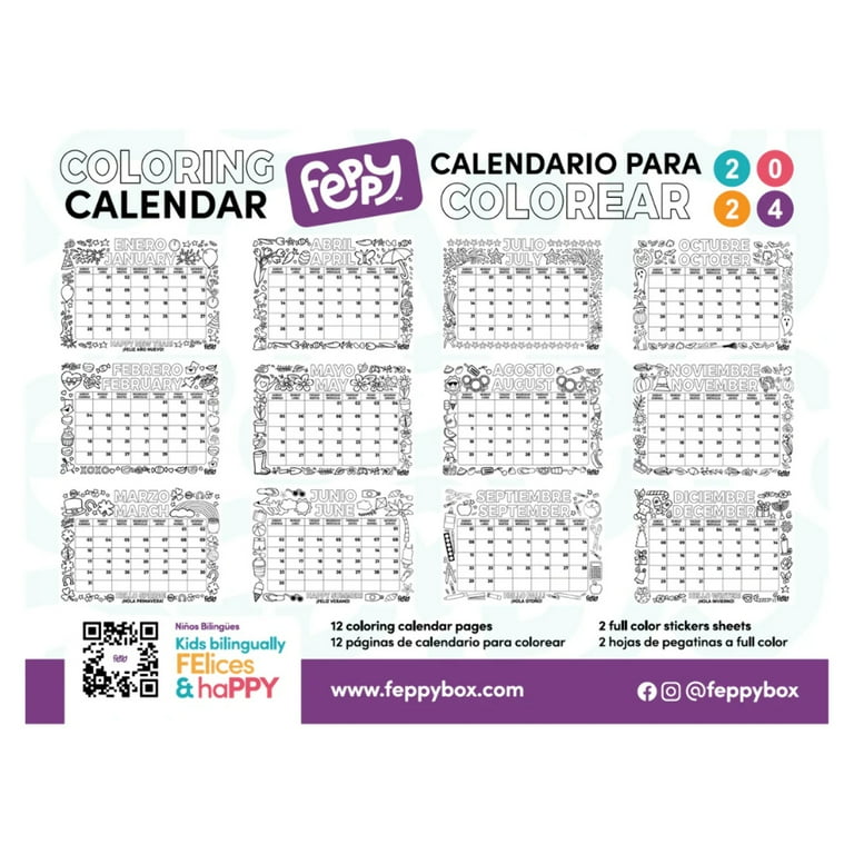2024 Bilingual English Spanish Coloring Calendar for Kids | Bilingual  Coloring Pages To Color and Improve Vocabulary and Spelling - Walmart.com