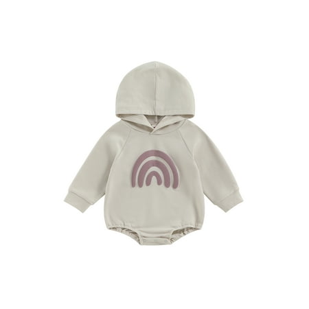 

GXFC Baby Girls Boys Fall Rompers Hoodie Clothes 6M 12M 18M 24M Infant Long Sleeve Hooded Rainbow Print Spring Autumn Bodysuit Clothing for Newborn