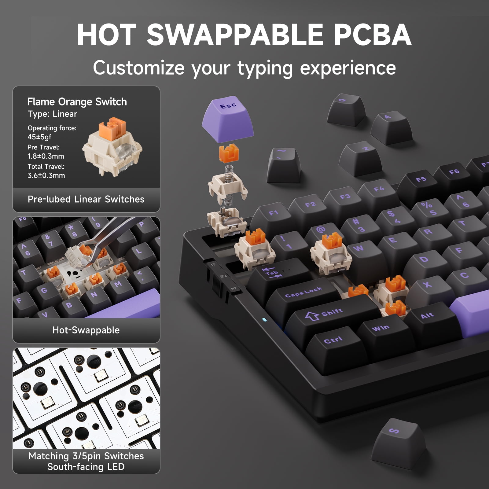 MCHOSE G98 Pro Wireless Mechanical Keyboard, Bluetooth 5.0/2.4GHz/USB-C Hot Swappable Custom Keyboard, Gasket Structure, Double Shot PBT Keycaps, RGB Backlit Gaming Keyboard