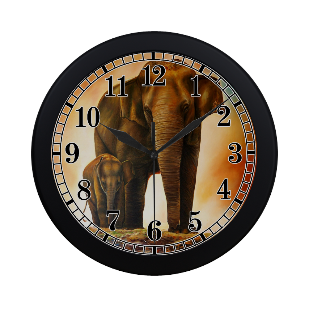 SUNENAT A Family Elephant Animal Round Quartz Wall Clock Large Number