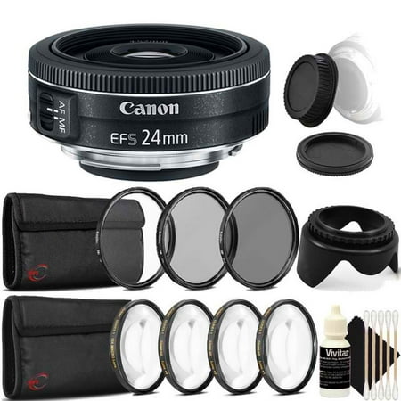Canon EF-S 24mm f/2.8 STM Wide Angle Lens with Accessory Bundle for EOS 70D  7D  Rebel T3  T3i  T4i  T5  T5i  SL1 DSLR Camera
