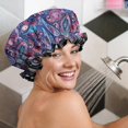 thumbnail image 5 of Shower Caps,Blue Pioneer Flower and Paisley Pattern Waterproof Shower Cap for Women 4 Pieces,Double Reusable Hair Cover for Shower PEVA Elastic Stretch Hem, 5 of 7