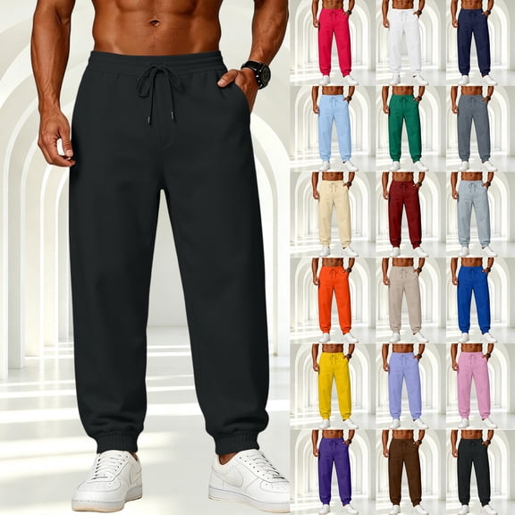 Men’s Tapered Sweatpants Fashion Streetwear Waist Elastic Drawstring Joggers Pants Athletic Workout Gym Pants with Pockets Black L