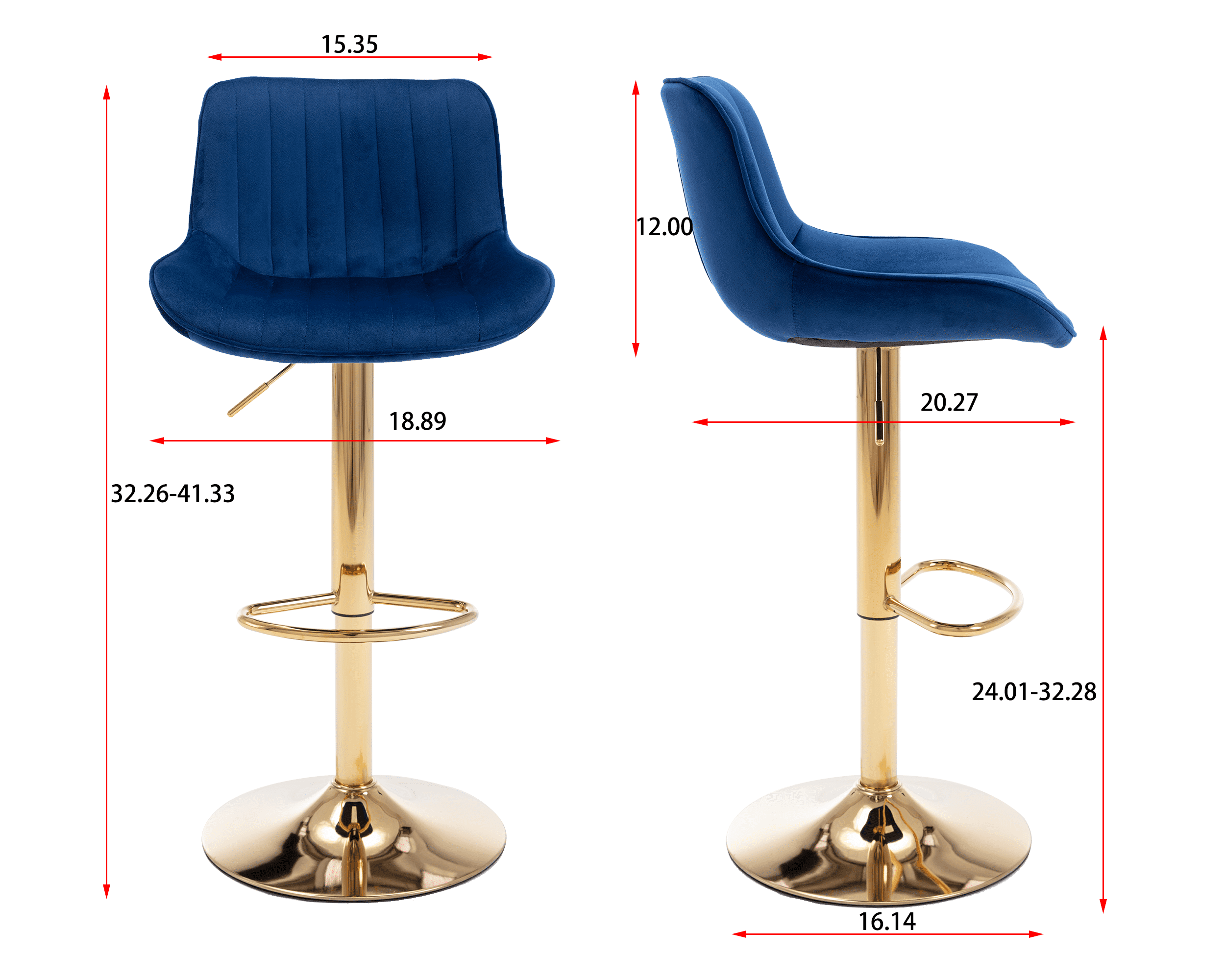 Aukfa Bar Stools Adjustable Swivel Barstool Upholstered Armless Chairs Set of 2 Kithcen Counter Stool,Navy