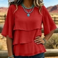 thumbnail image 7 of Warop Women's Solid Bohemian Tiered Chiffon Blouse Mid Sleeve Flowy Shirt Loose Casual Top for Vacation Daily Outing, 7 of 7