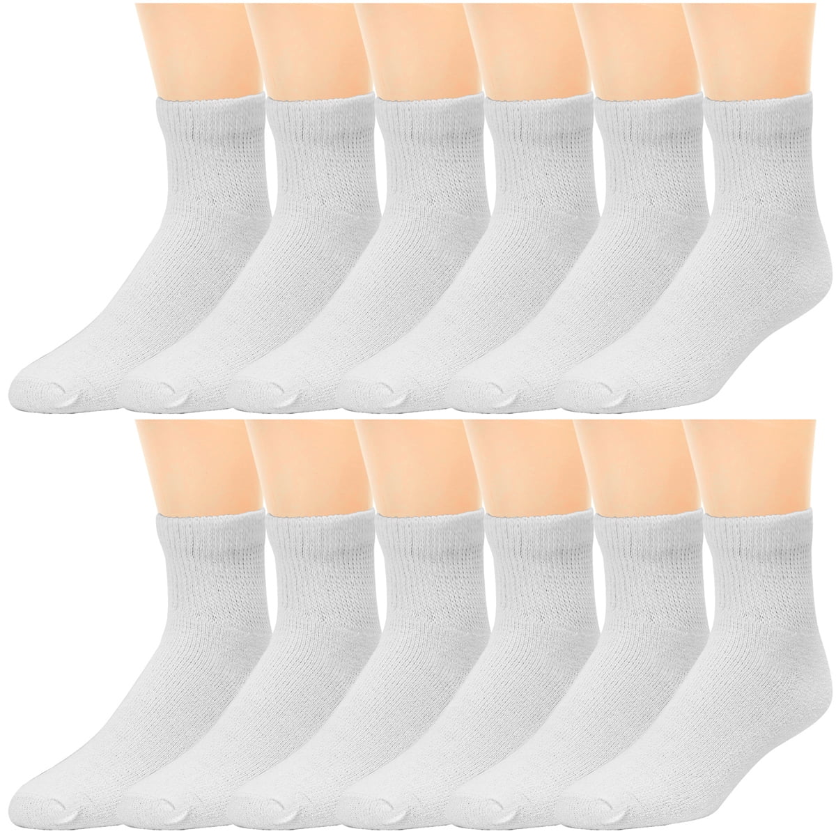 12-Pack Diabetic Socks Physicians Approved Socks for Men Women Legs Blood Circulatory Problems, Diabetes, Edema, Neuropathy, Quarter Size 9-11 White