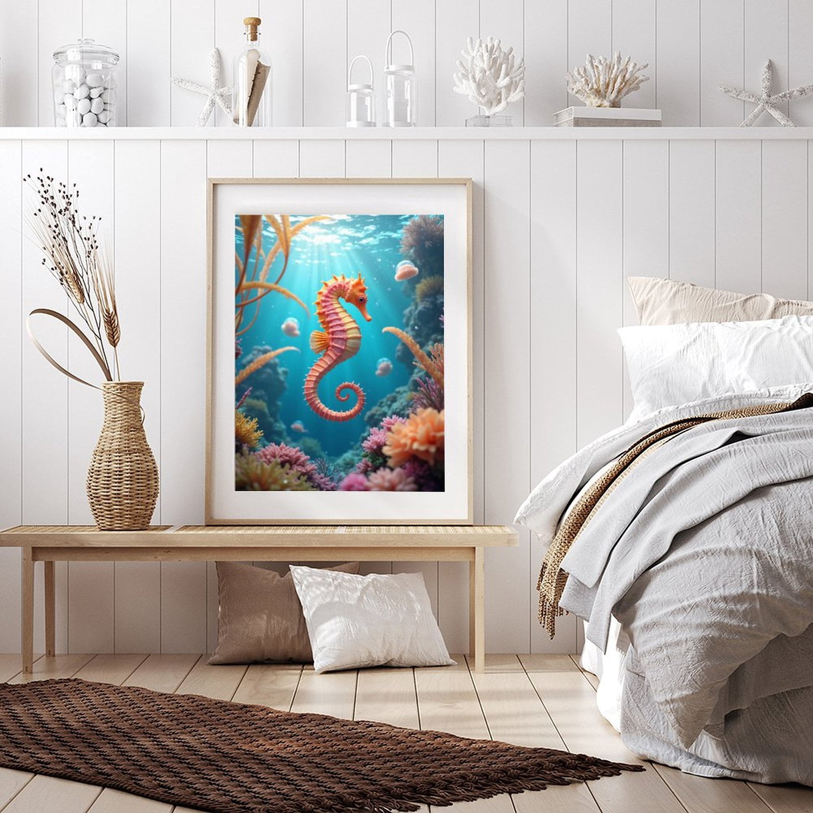 Diamond Art Kit for Adults, Coral Reef Seahorse Ocean Scene Diamond Painting for Adults Beginners, DIY Diamond Art Painting Kits, 5D Diamond Painting Crafts for Home Decor 12x16 Frameless