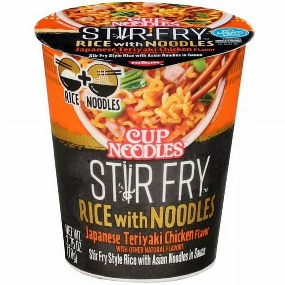 Nissin Cup Noodles Stir Fry Japanese Teriyaki Chicken Flavor Rice with Noodles 2.75 oz (Pack of 4)